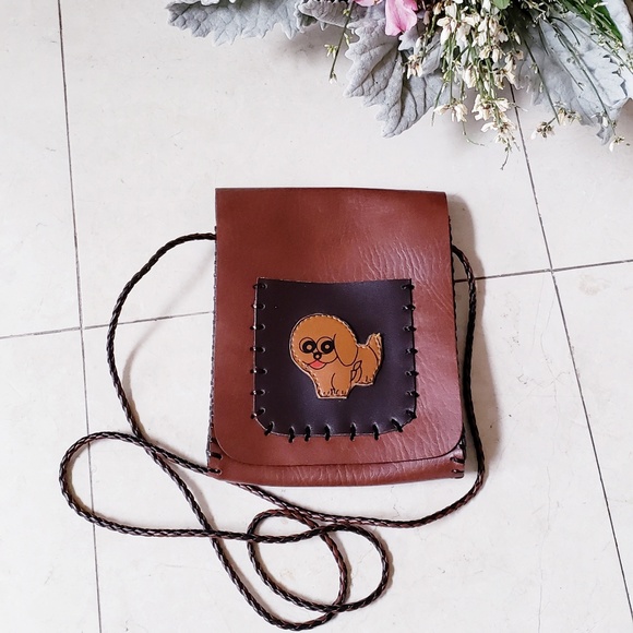 faux leather puppy dog braided strap crossbody bag - Picture 1 of 6